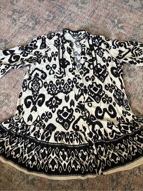 Zara Black & White Patterned V-Neck Tunic Top/mini dress